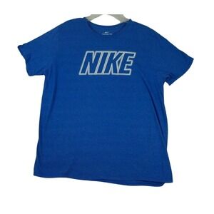 The Nike Tee Athletic Cut Men's Spell‎ Out Logo Blue Graphic T Shirt Size XL